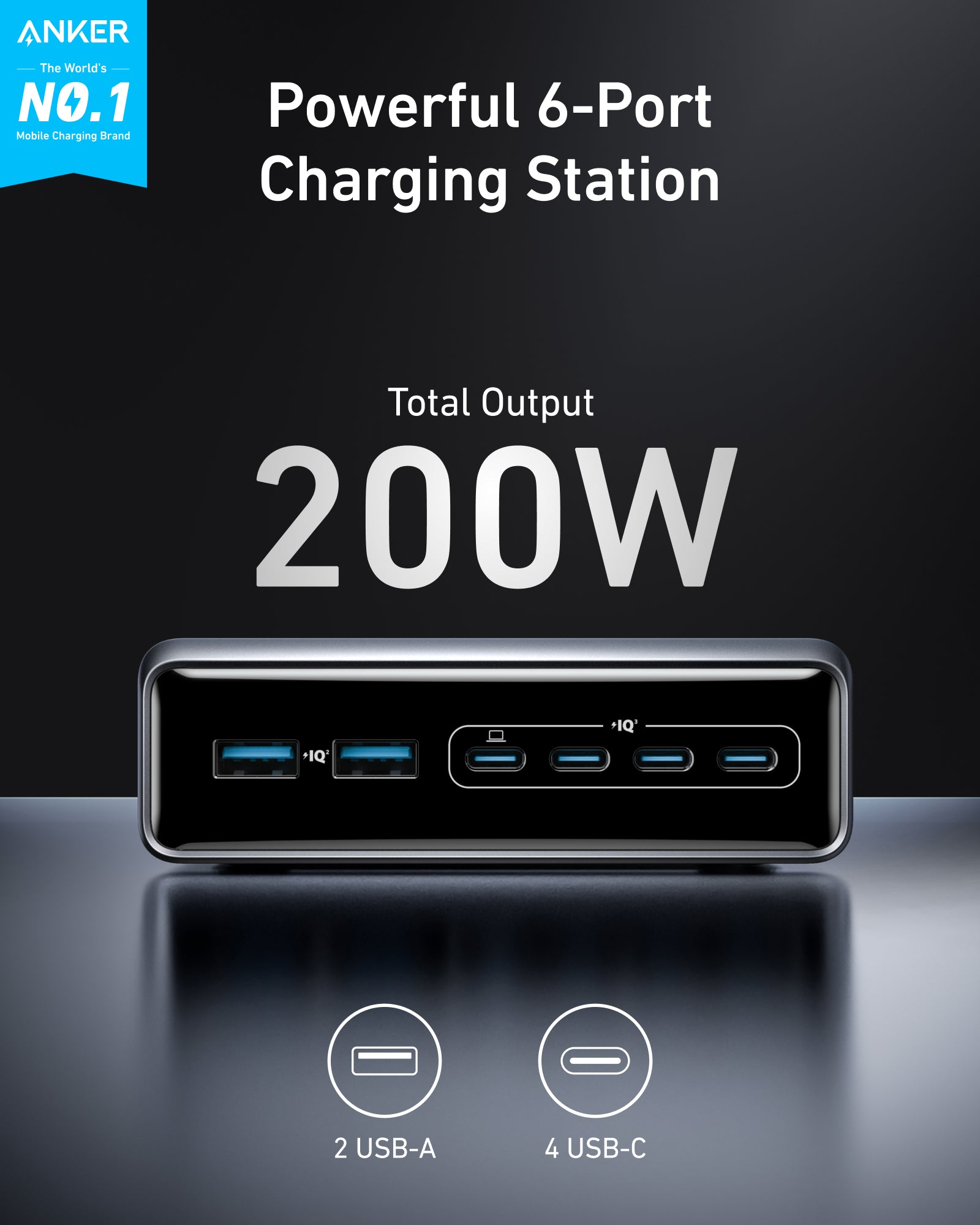 Anker Prime Charger (200W, 6 Ports, GaN) - Silver Anker Prime Charger (200W, 6 Ports, GaN) - Silver